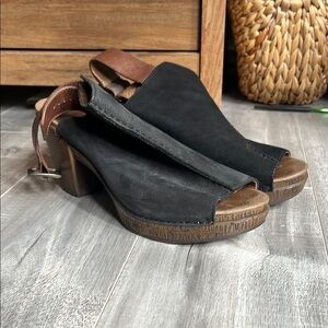 Black and Brown Mules with Leather Strap
